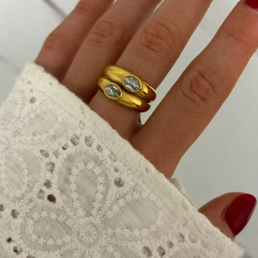 SKU:0029 vintage gold double ring with zircon stone Vintage inspired+in gift box